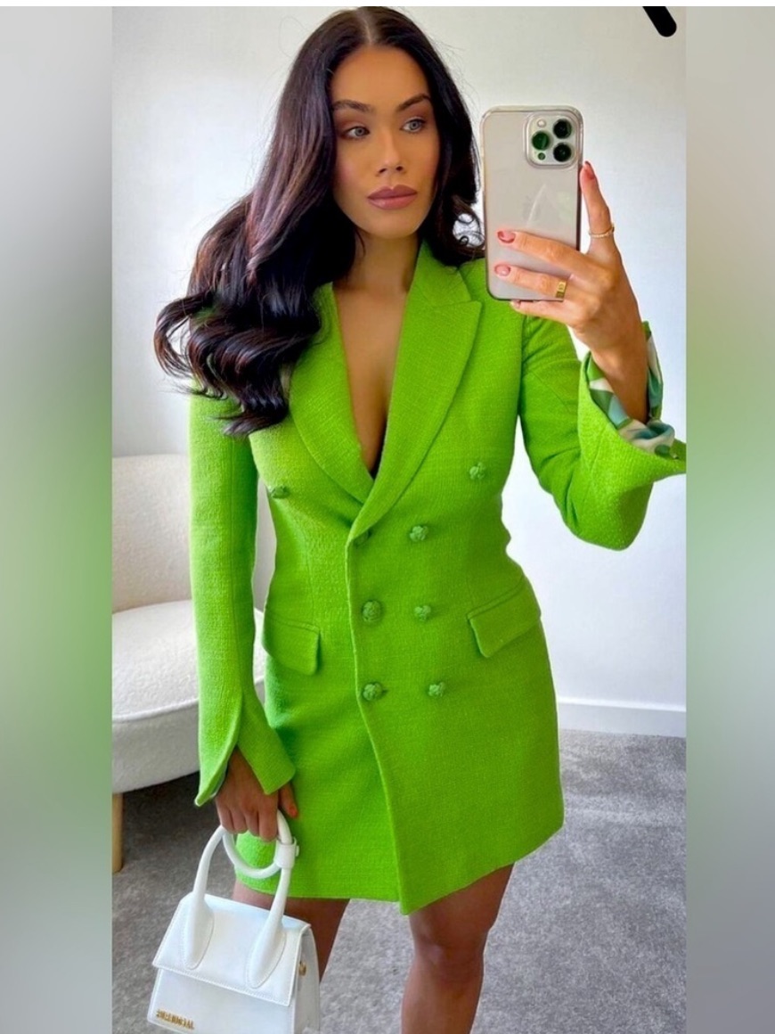 Nwt: Zara Neon Green Double-Breasted Blazer Dress In Sz: Large